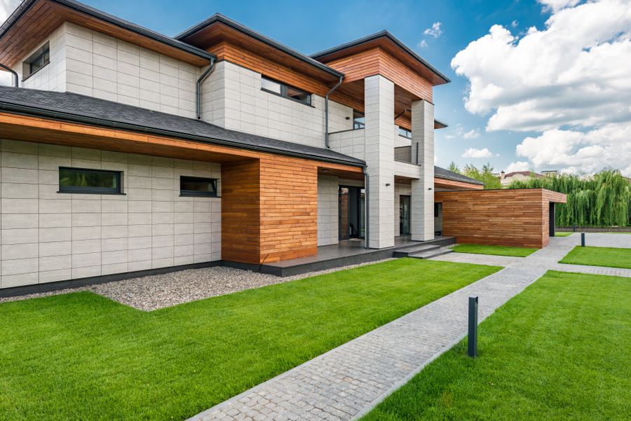 Modern luxury home exterior in summer